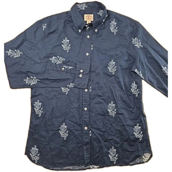 Brooks Brothers Red Fleece Ladies Linen Button Up Shirt Navy Mermaid Anchor  L - Picture 1 of 10